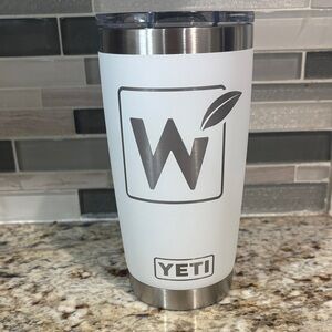 Yeti White and Silver Tumbler with Logo